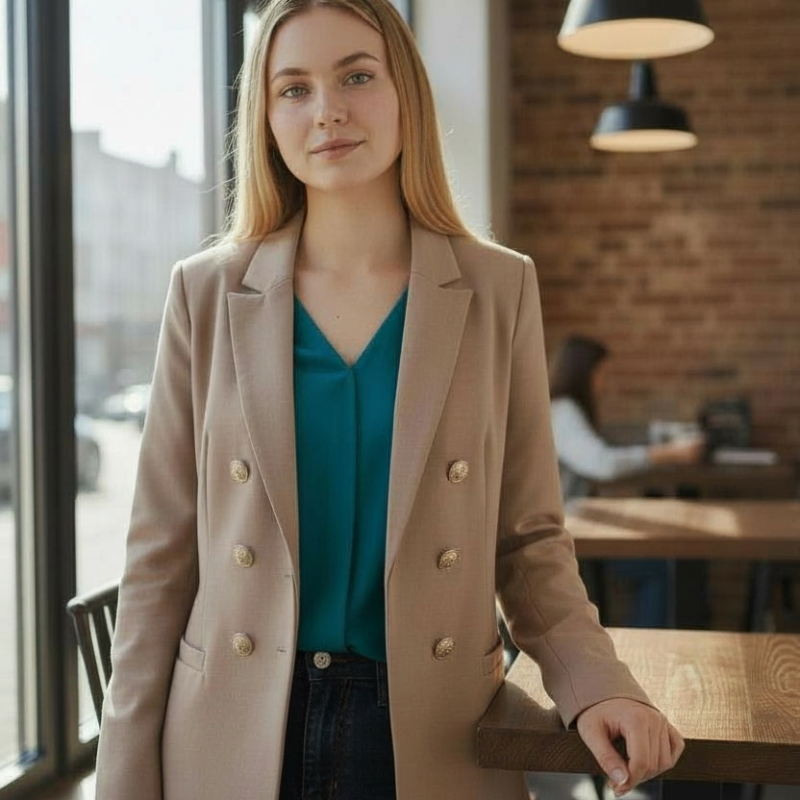 blazer camel double boutonnage next – taille 46 (uk 18)