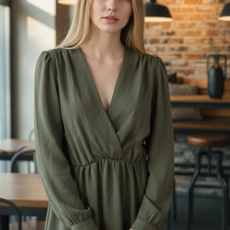 robe courte fluide kaki manches ballon jumellelle paris – taille m