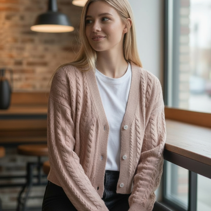 cardigan court en maille tressée pink victoria's secret – camel / marron – taille xs